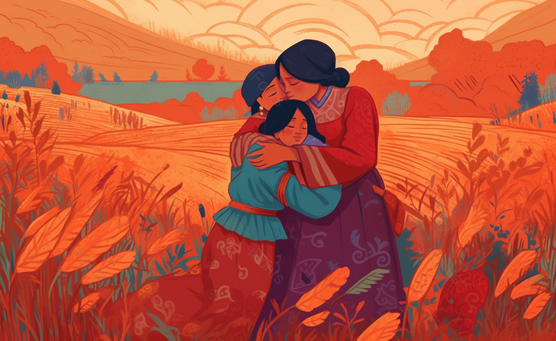 少数民族母女相拥温馨画面母亲节手绘场景,插画/手绘图,插画/手绘图库,插画/手绘图下载,插画/手绘